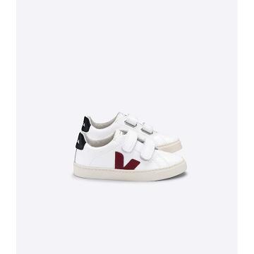 White/Black/Red Kids' Veja ESPLAR LEATHER Sneakers | AU 819MQZ